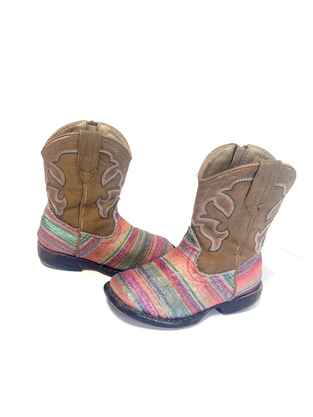 Roper Girls Multicolor Striped Western Boots with Tan Shaft Toddler 8